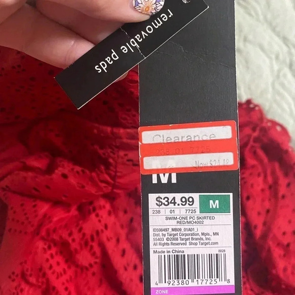 Mossimo One Piece Swimsuit Crochet Halter Skirted Red NWT New Size Medium - Picture 5 of 6